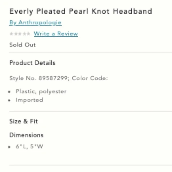 Anthropologie Everly Pleated Pearl Knot Headband Black - Picture 2 of 7